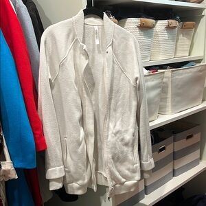 Fabletics Cozy White Long Zip Up Cardigan